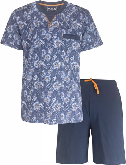 MEQ Heren Shortama - Pyjama Set - Korte Mouwen - Navy Blauw - Maat M