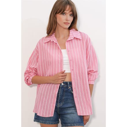 Gestreepte Oversized Blouse met Knopsluiting