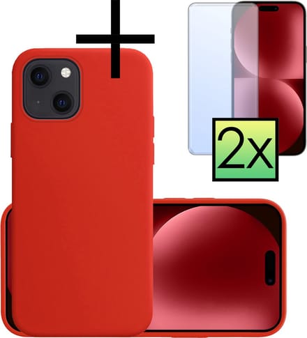 Hoesje - Met 2x Screenprotector - Geschikt voor Apple iPhone 15 Plus - Sterk & Shockproof - Back Cover - Siliconen Case - Telefoon Hoes - Rood