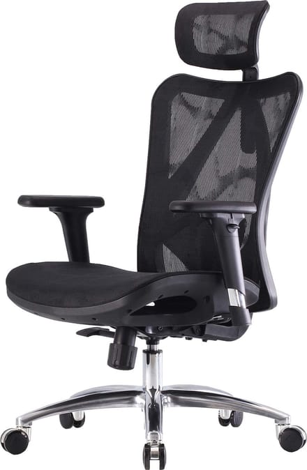 SIHOO bureaustoel bureaustoel, ergonomisch, verstelbare armleuning, 150kg belastbaar ~ bekleding zwart, frame zwart
