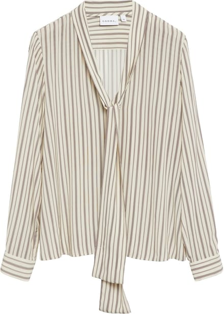 Gestreepte viscose blouse met lange mouwen en strik-kraag voor dames COMMA