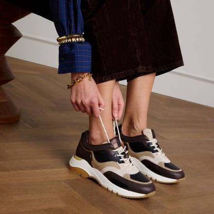 Manfield - Dames - Bruine leren sneakers - Maat 37