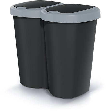 Compacta B Duo - Prullenbak - 40L - één compartiment twee deksels - Grijs / Zwart