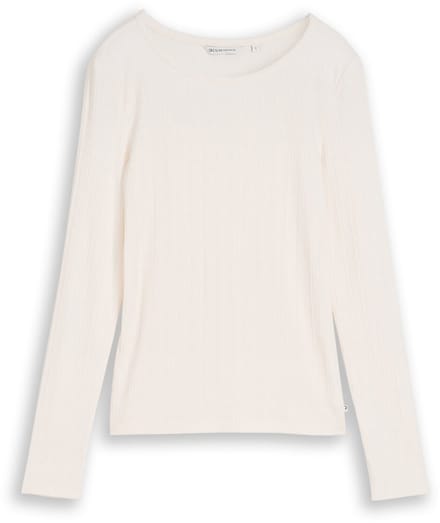 Tom Tailor Denim - Slim fit shirt met lange mouwen en ribstructuur - Maat M - off white