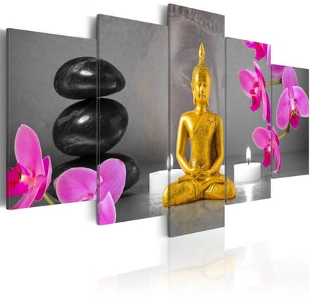 Schilderij - Zen: gouden Boeddha , 5 luik