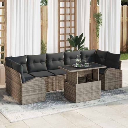 vidaXL Tuinbank Set met kussen met opslag 8 pcs Grijs Poly Riet