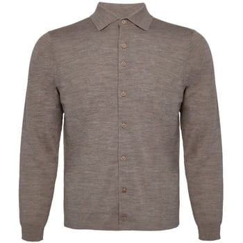 R2 Amsterdam Knitted Pull Shirt Merino Taupe - Maat L - Heren - Overhemden Casual