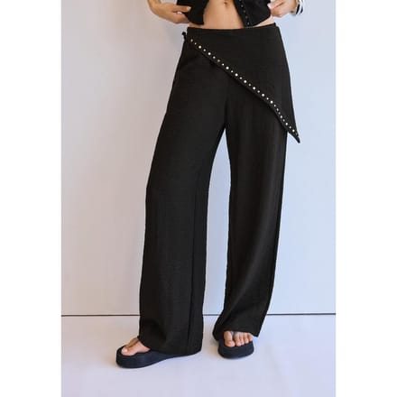 Stradivarius Soepelvallende broek met sjaaldetail  Zwart M