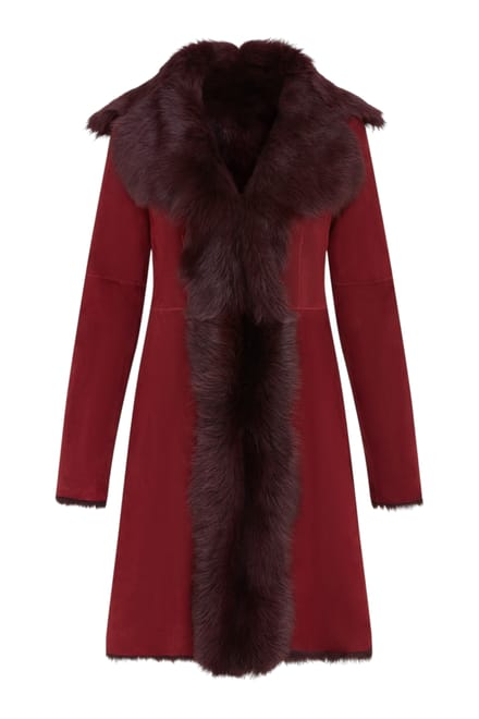 Dames trenchcoat van bordeauxrood Toscaans schapensuèdeleer - Celeste