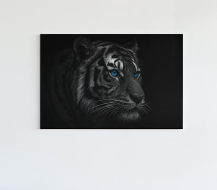 Canvas Schilderij Dieren - Tijger met Blauwe Ogen - Wall Art - 90x60 cm