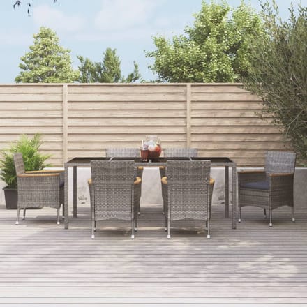 vidaXL - 7-delige - Tuinset - met - kussens - poly - rattan - grijs