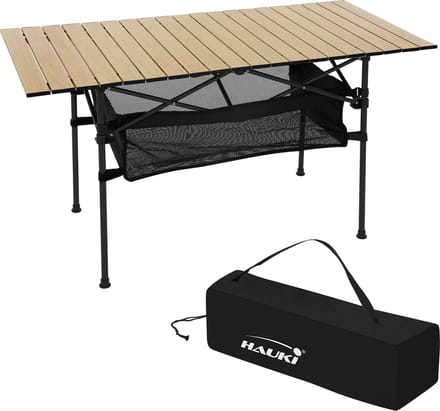Hauki Outdoor serie opvouwbare campingstoel beige met buisvormig stalen frame bekerhouder draagtas armleuningen lichtgewicht gewatteerde zitting belastbaar tot 150kg comfortabele vouwstoel voor vissen kamperen tuin reizen strand buitengebruik