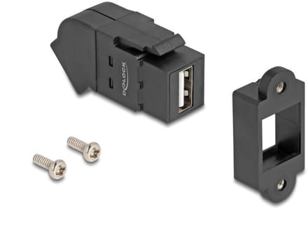 USB-A haaks (45°) Keystone module | met inbouwframe | USB2.0 | zwart