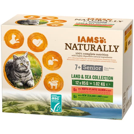 48x85g Naturally Senior Land & Sea Collection IAMS Kattenvoer nat