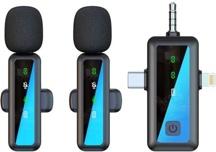 3-in-1 Draadloze Dasspeldmicrofoon Set - Dual Lavalier Mics met 3.5mm Jack AUX + USB-C + 8-Pin - Noise Cancelling - geschikt voor iPhone, Android en Camera - zwart