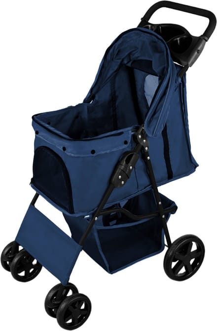 Hondenbuggy met regenhoes - marineblauw - 101cm - opvouwbaar