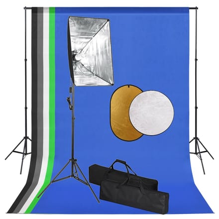 vidaXL - Fotostudioset - met - softboxlampen, - achtergrond - en - reflector