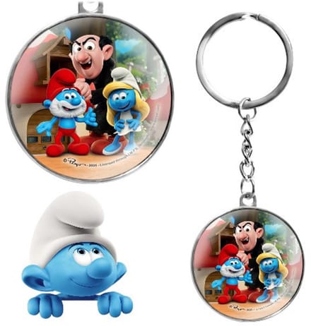 Smurfen Sleutelhanger Glas 7 cm – Smurfin, Grote Smurf en Gargamel – Power Gift – Sleutelhanger Cadeau