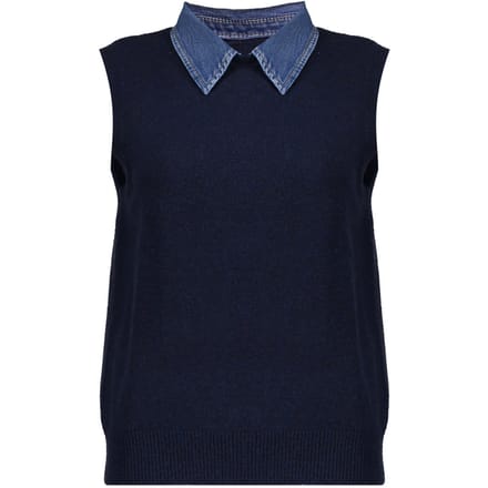 Geisha Spencer Navy + Denim Collar Größe: S | Strickpullover Outlet | Damen | Blau