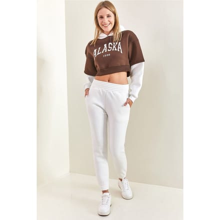 Hooded Crop Sweatshirt en Skinny Leg Trainingspak Set