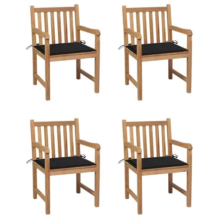 vidaXL - Tuinstoelen - 4 - st - met - zwarte - kussens - massief - teakhout