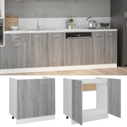 vidaXL - Gootsteenkast - Lyon - 80x46x81,5cm - bewerkt - hout - grijs - sonoma - eiken