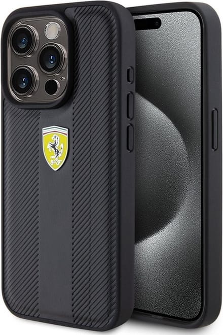 Ferrari Hot Stamp Groove Pattern Back Case - Geschikt voor Apple iPhone 15 Pro (6.1") - Zwart