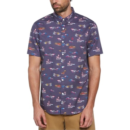 Original Penguin Normaal herenoverhemd met all-over print (Blauw Indigo)