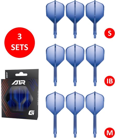 GOAT Air Blue Clear NO6 - Multipack - Dart Flights & Shafts - 3 Sets - Medium, Inbetween & Short