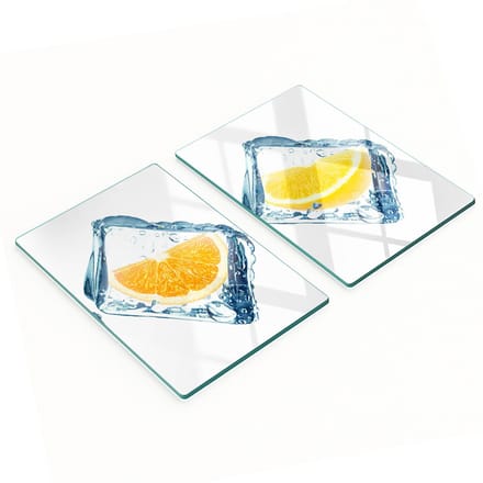 Glazen snijplanken met grafische fruitblokjes, 2x40x52 cm