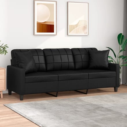vidaXL - Driezitsbank - met - sierkussens - 180 - cm - kunstleer - zwart
