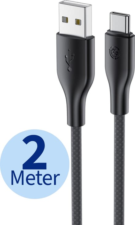 USB naar USB C Kabel 2 Meter - Fast Charge - USB-C Oplader Kabel - Geschikt voor Samsung Kabel - Zwart