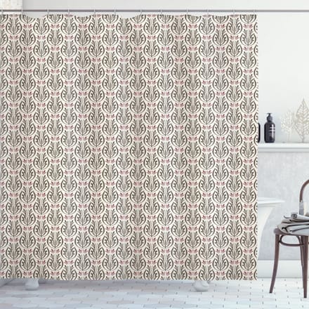 ABAKUHAUS Jugendstil douchegordijn – 175×200 cm – legergroen roze
