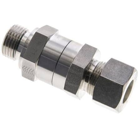 15L (M22x1.5) & G1/2'' Regeling-In RVS Terugslagklep Knelfitting Buitendraad 1-250 bar ISO 8434-1