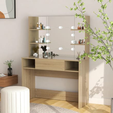 vidaXL - Kaptafel - met - LED-verlichting - 100x40x135 - cm - MDF - eikenkleurig