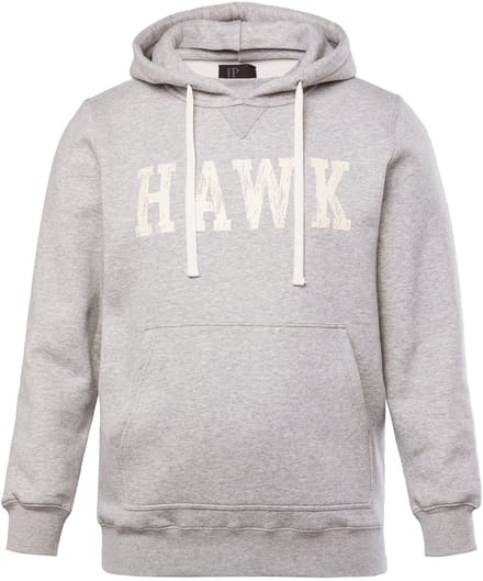 JP 1880 - Heren - Hoodie capuchon kangoeroezak borstprint - Grijs melange - Maat 4XL