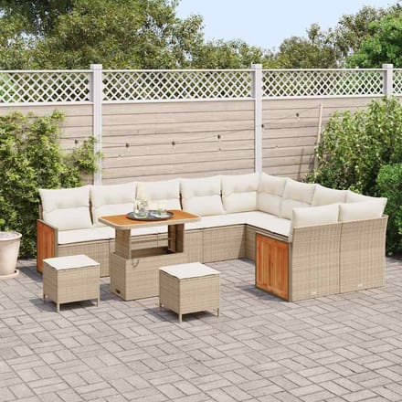 vidaXL - Tuinbank - Set - 13 - st - 9-zits - Beige - en - Crème - poly - rattan