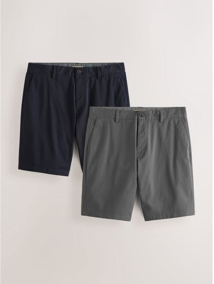 Next - Heren - Slim Fit - Set van 2 chinoshorts met stretch - Blauw