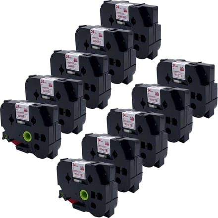 DULA Brother Compatible label tape- Tze-252 - 10 cassettes - Brother P-Touch - Rood op wit - 24mm x 8m