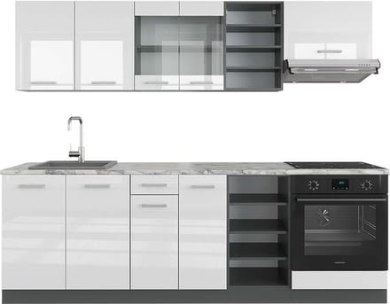 Vicco R-Line Complete keukeneenheid – 240 cm, WB Marmer Wit hoogglans/antraciet