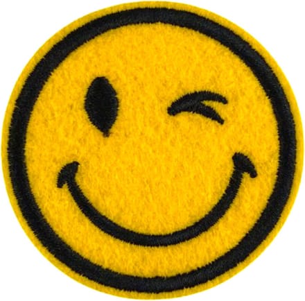 Strijk Patch Emoji Smiley Knipoog | Iron-On Embleem Patch 6.3 cm / 6.3 cm / Geel Zwart