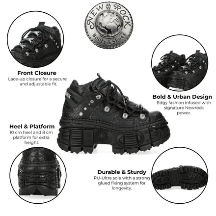 New Rock M-106WALL-C65 Python Zwarte Leren Platform Enkellaarsjes