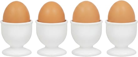 Gerimport Eierdopjes - 4x stuks - wit - kunststof - 4 x 5 cm - voor ontbijt /brunch / Pasen