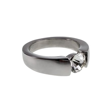 Stijlvolle Ring met Zirkonia en Golvend Design, Ring Dames - Gepolijst RVS