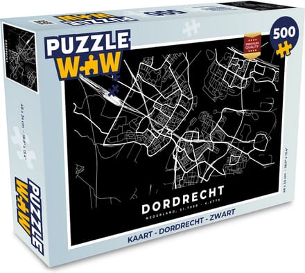 Puzzel Kaart - Dordrecht - Zwart - Legpuzzel - Puzzel 500 stukjes