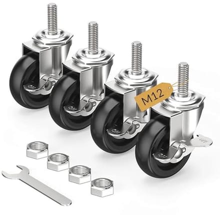 Set van 4 Zwenkwielen 75mm met Remmen en Schroefdraad