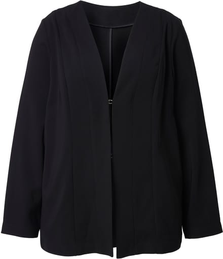 Ulla Popken - Dames - Jasje sjaalkraag openvallend model lange mouw - Zwart - Maat 54+
