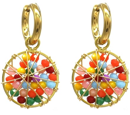 Oorbellen met Glaskralen - RVS - 3,3 cm - Goudkleurig en Multicolor