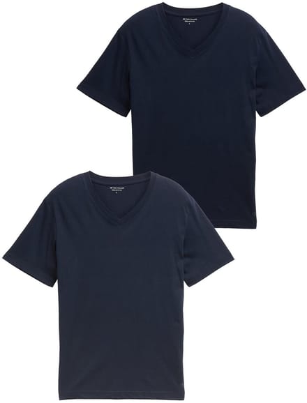 Tom Tailor - T-shirts met V-hals in een set van 2 - Maat S - sky captain blue
