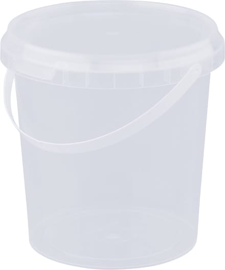 Emmer met deksel - 1 liter - rond - transparant